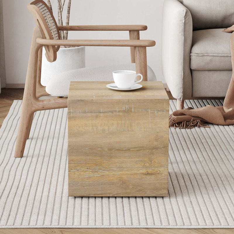 This Square Modern MDF Coffee Table That Showcases Smooth, Texture Patterns, Light Wood, Light Wood
