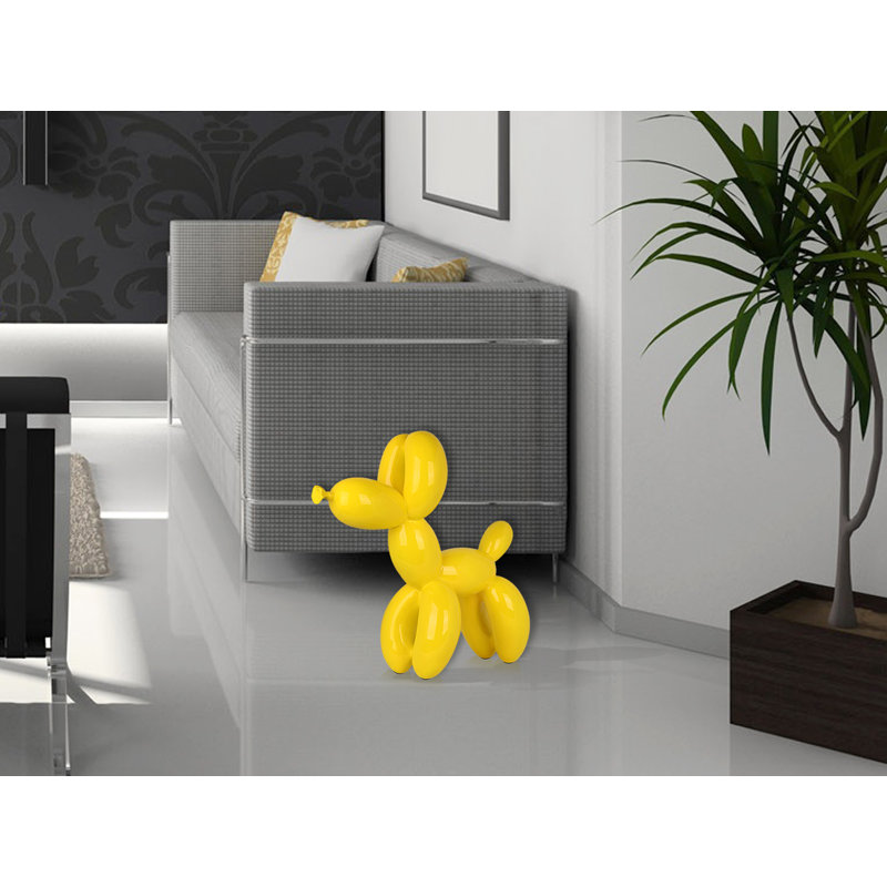 Dog Balloon Large Resin Statue, 62cm H x 64cm W x 23cm D, Yellow