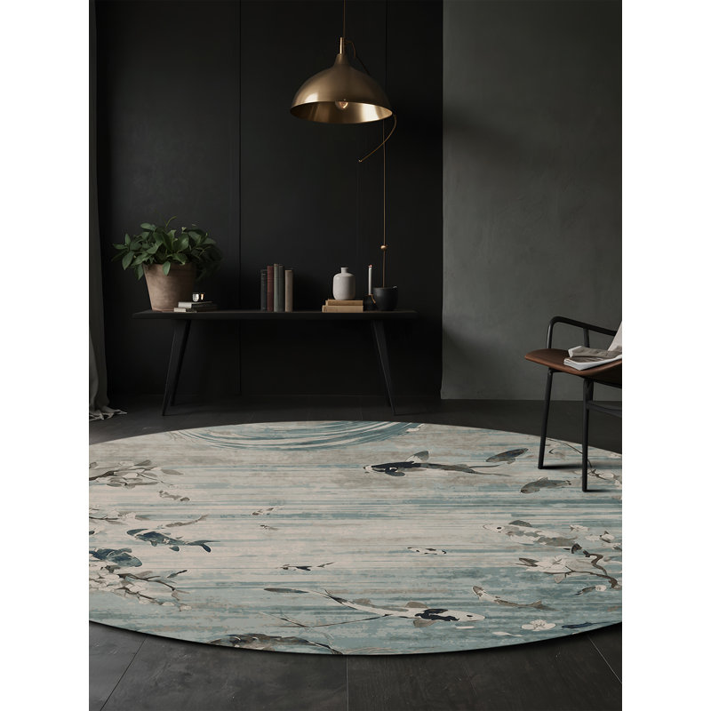 Tapis gris soyeux et moelleux, Rond 6 pi