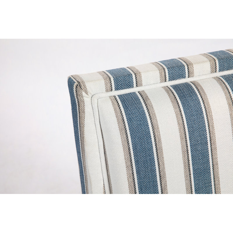 Chaise d'appoint rembourrée, fauteuil vintage avec tissu en lin rayé bleu et blanc et garniture cloutée pour le salon