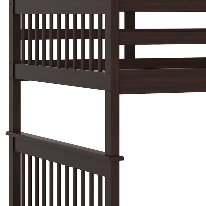 Lit superposé avec lit gigogne, rangement et garde-corps pour la chambre à coucher, Espresso