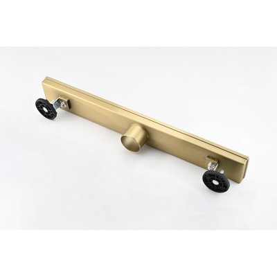 Caniveau de douche linéaire, 30 cm, acier inoxydable, fini or brossé, couvercle carrelé réversible