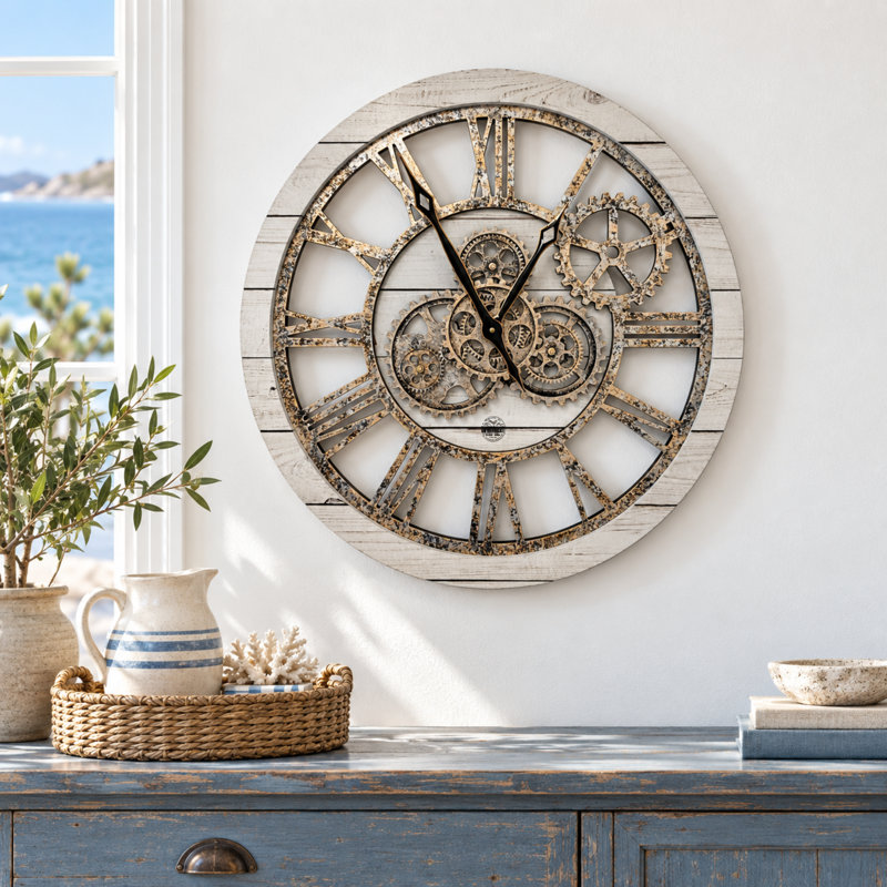 Solid Wood Skeleton Wall Clock, White