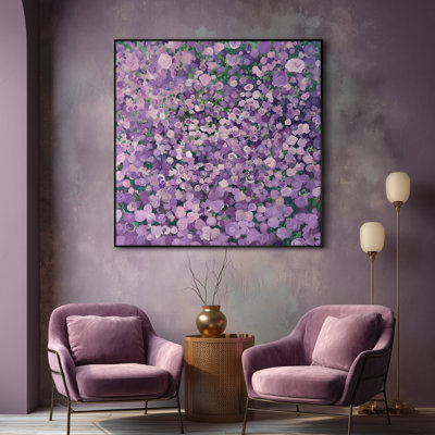 Extra Large Wall Art Fabric Print - Lavender Purple and Pink Flower Burst Design Artwork Decor for Living Room or Bedroom - "Frame Assembly Required (Unfinished Frame)"