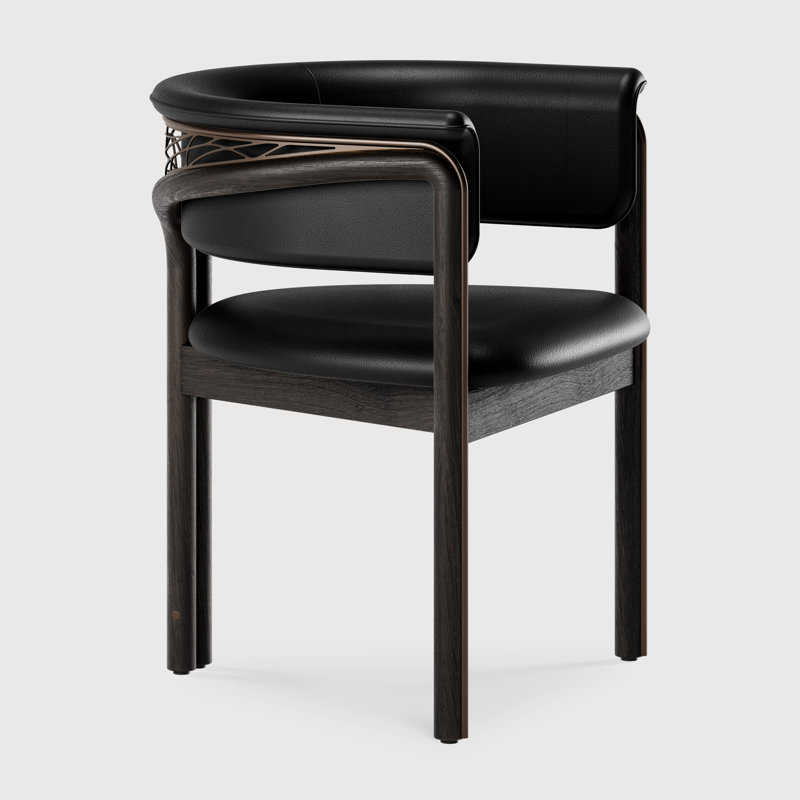 Chaise Volita - teck verni - métal couleur laiton - velours, Noir, Bois brun foncé
