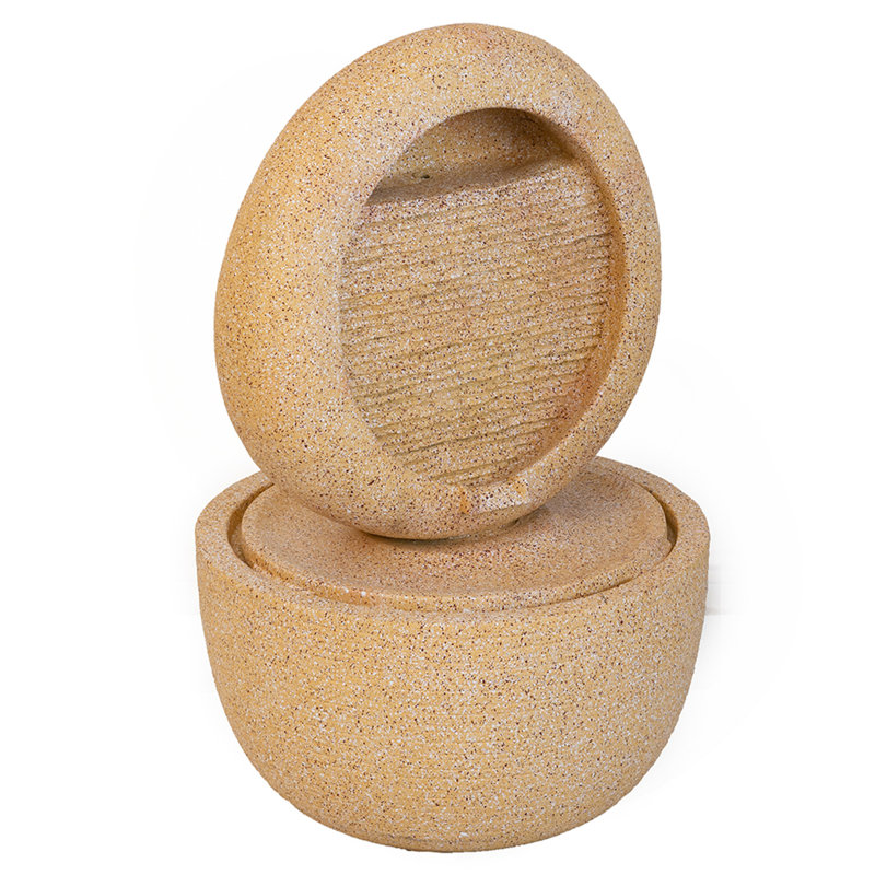 21.7X21.7X34.3" Cement Round Water Fountain With Light And Pump