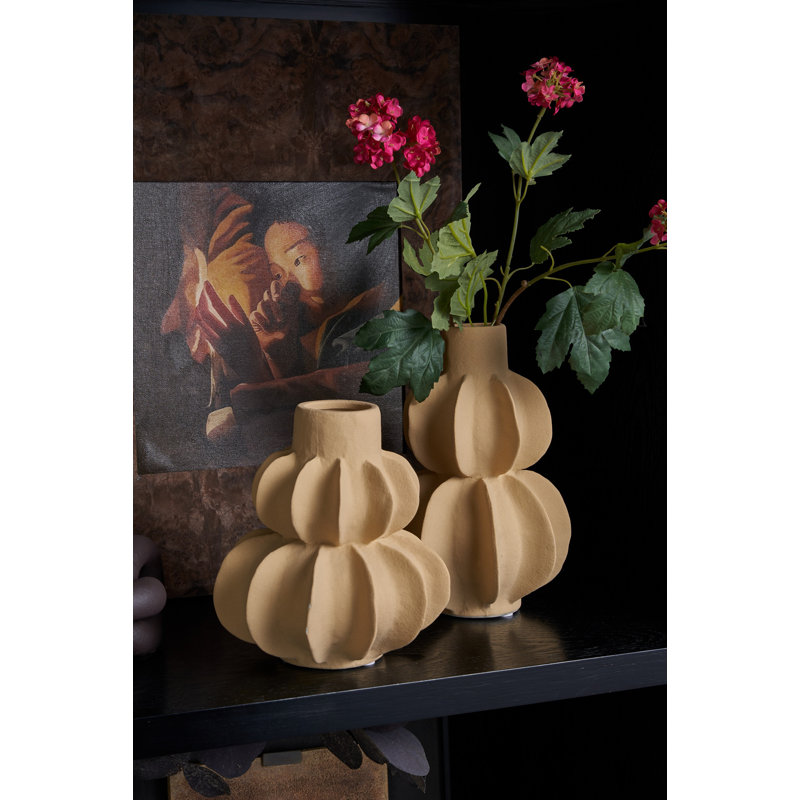 Seviye Light Sand Ceramic Vase, 8" H x 7" W x 7" D