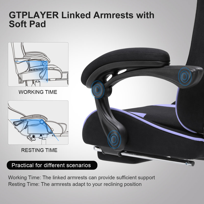 GTPLAYER Adjustable Reclining Ergonomic Swiveling PC & Racing Game Chair with Footrest, Purple