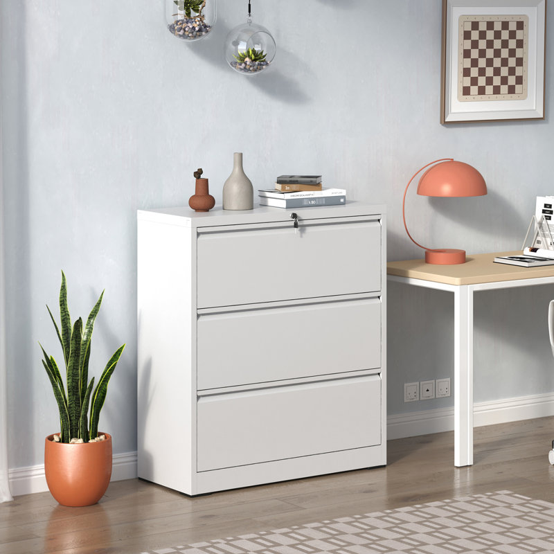 Classeur verrouillable en métal blanc, 3 tiroirs, pour le bureau personnel, pour ranger des dossiers de format Légal / A4 / F4, 3 classeurs robustes et sécurisés verrouillables, rangement de bureau, convient aux dossiers,