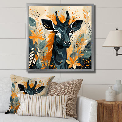 Girafe jaune et bleue - art mural animal girafe