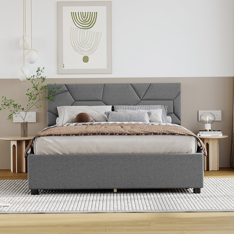 Lit plateforme tapissier Donard, Double, gris