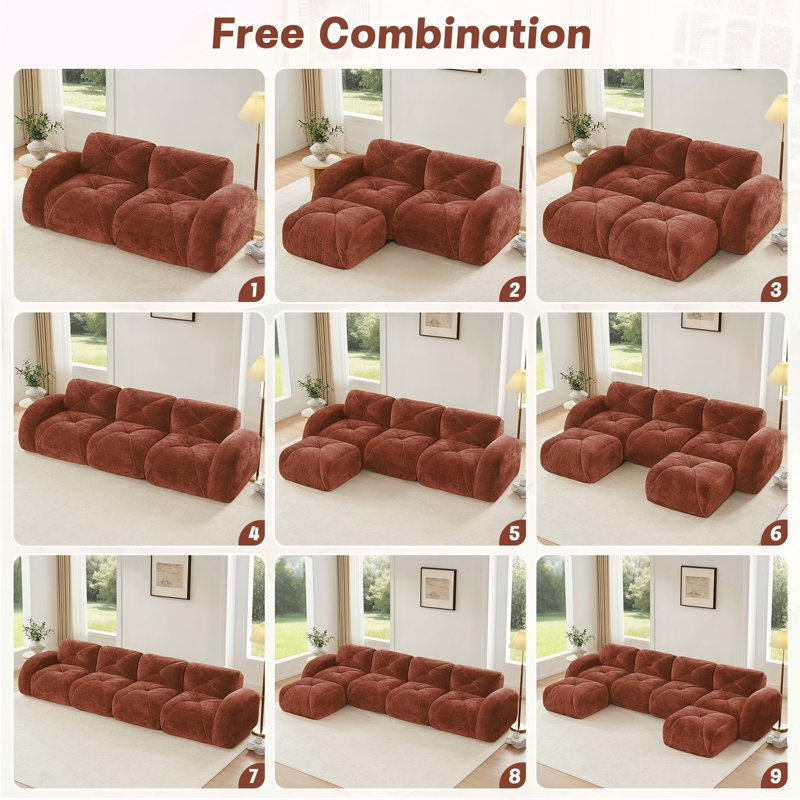 Ensemble de canapé 2 pièces Canapé confortable, ensemble de canapé 2 places + 3 places, canapé à assise profonde, tissu de velours doux, fond en éponge haute densité 32D, aucun assemblage requis, ensemble de canapé moderne pour le salon, brun rouge