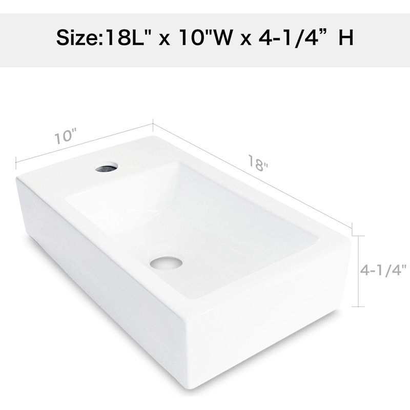 Lavabo de salle de bain en céramique blanche 18 pi x 10 pi Mitcheldean - fixation murale, teinture, élément élégant, surface lisse, peu encombrant