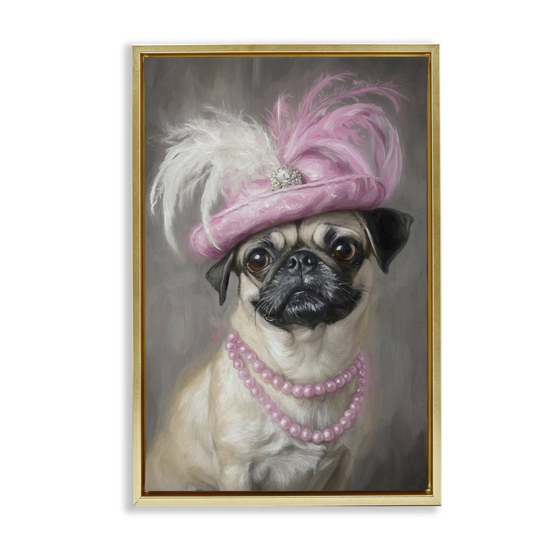 Cadre flottant Lady Pug Portrait, design par Tina LeCour, H 25 po x l 17 po, Cadre flottant métallique doré