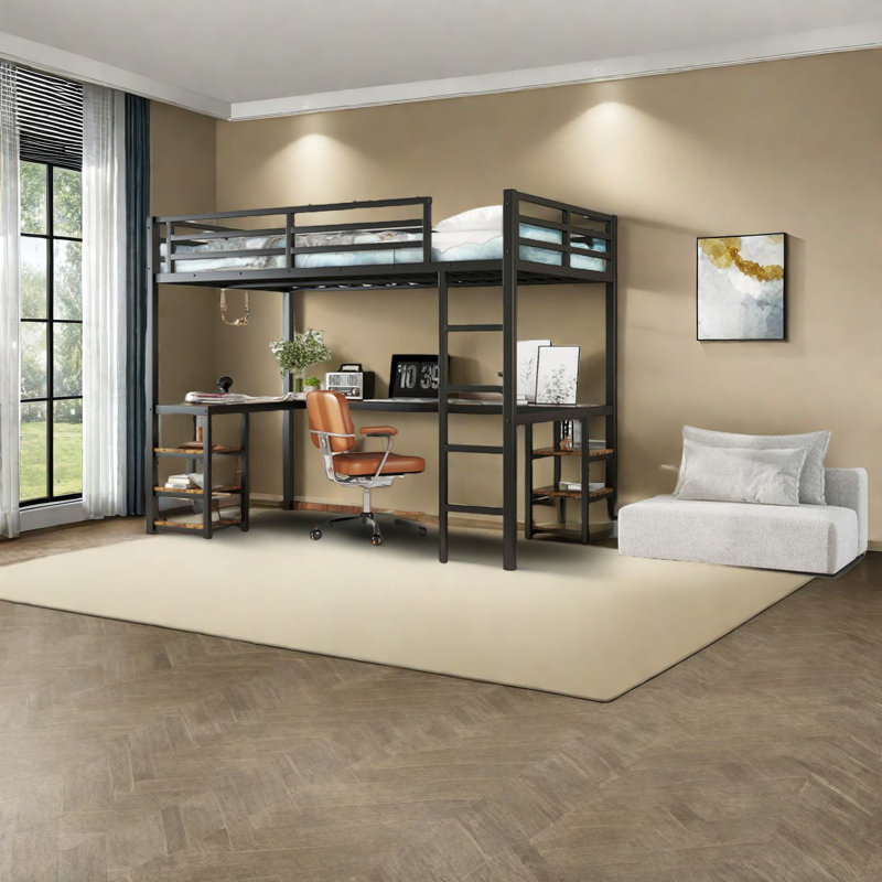 Lit mezzanine en métal peu encombrant avec bureau, structure simple TG pour chambre à coucher