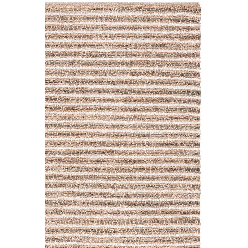 Abirami Woven Jute/Canvas/Cotton Performance Striped Rug in Natural/Green/Beige, Rectangle 5' x 8'