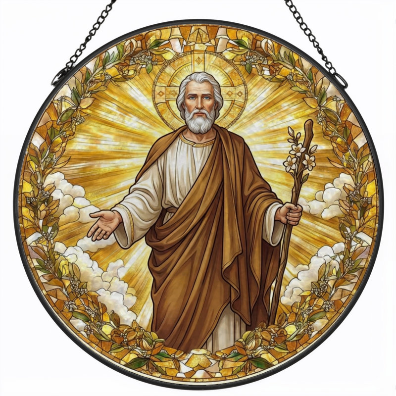 Panneau de vitrail Saint figure ， H 12 po, H 12 po