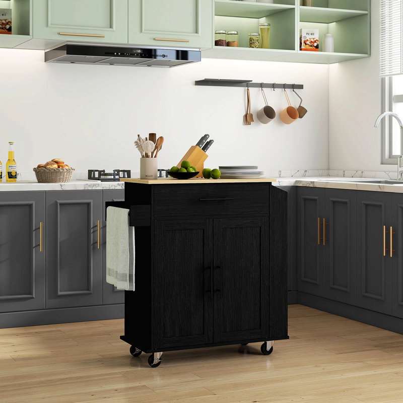 Kitchen Island With Ac Outlets & Ports, Towel Spice Rack, Rolling Storage, Black Storage Outlets, Cart, Microwave Stand,