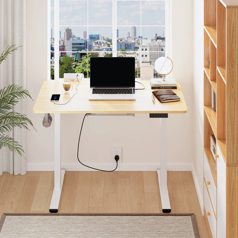 Bureau debout à hauteur ajustable Home Office, Érable / Blanc