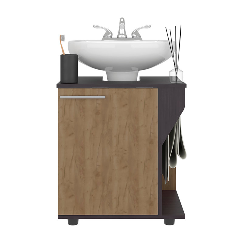 Under Sink Storage 24.4" H, 1 Door, 2 Shelves, 4 Legs, - Bathroom, Natural/Black