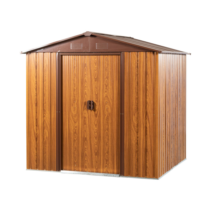 6 Ft. W X 6 Ft. D Metal Storage Shed Appealing Horizontal Siding  In Woodgrain With Coffee Trim To Complement