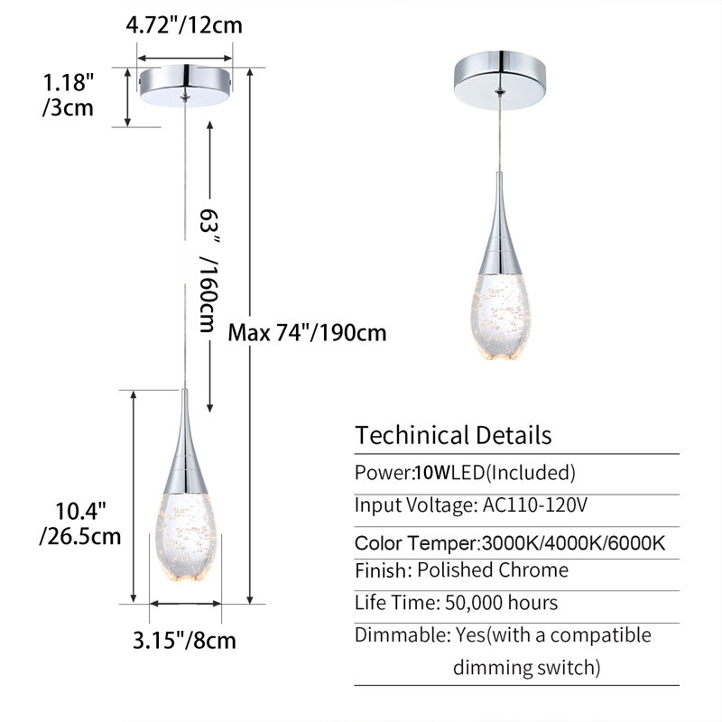 Lykeisha 1 - Light LED Single Pendant, Chrome Bubble