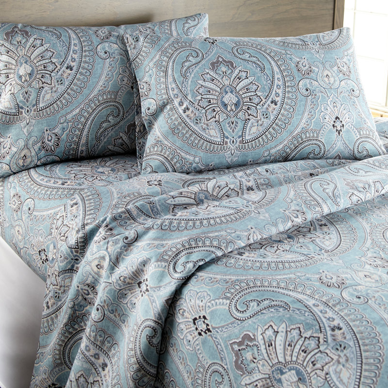 Pure Melody Aqua Queen Paisley Microfiber Sheet Set