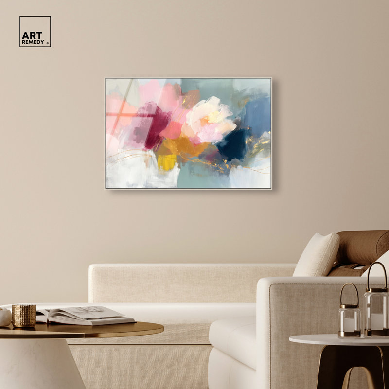 "Floral Haze II", reproduction murale encadrée rose par Art Remedy, cadre noir, 45 x 30, H 31 po x l 46 po, Black Frame