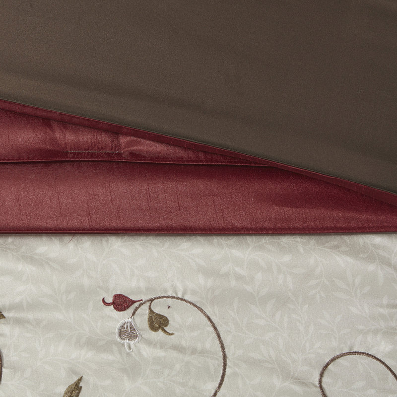 Édredon rouge très grand 7 pièces - Matériau de motif brodé 2 taies décoratives, 3 coussins décoratifs, 1 jupe de lit, Rouge