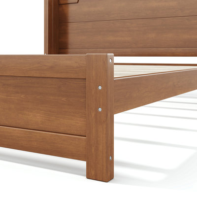 Lit plateforme en bois massif avec tête de lit, conception minimaliste, assemblage facile, sans sommier, cadre de lit en bois traditionnel