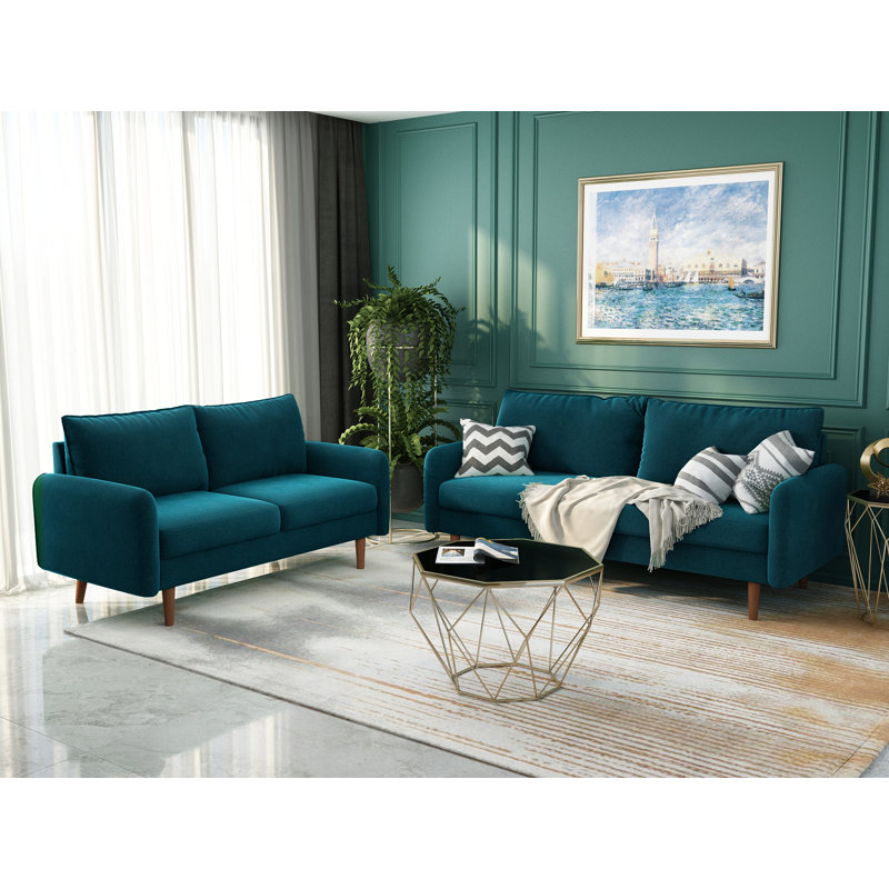 Ensemble de salon en velours 2 pièces Fosston, Velours cyan foncé