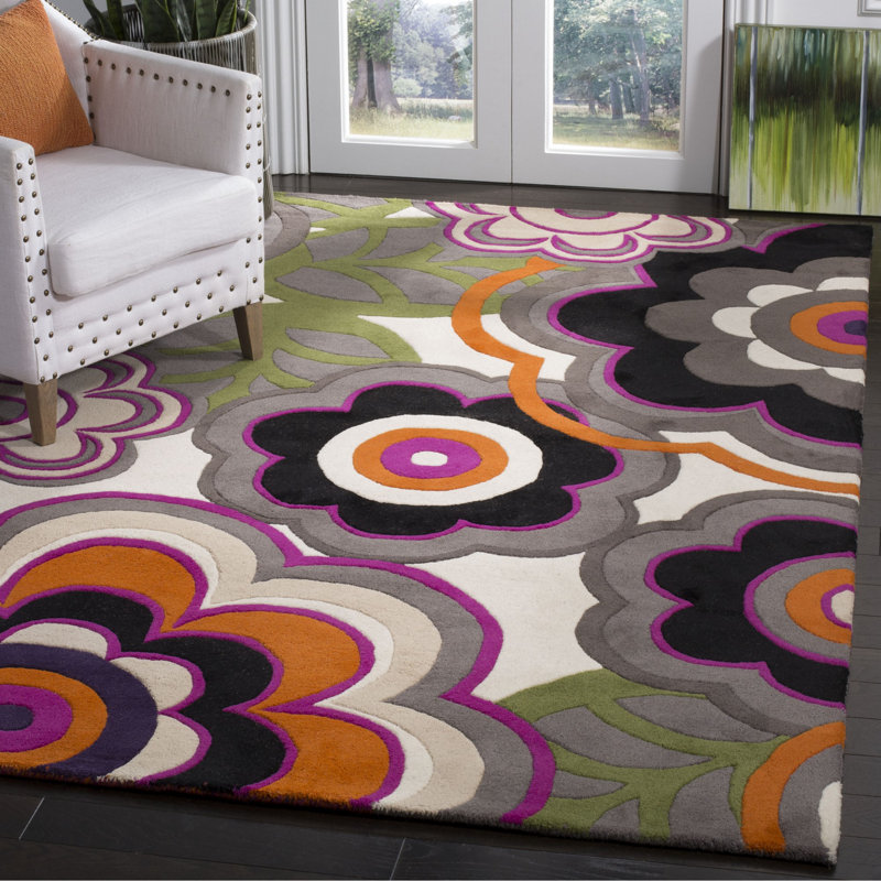 Candelo Soho Hand Tufted Wool Floral Rug, Rectangle 6' x 9'