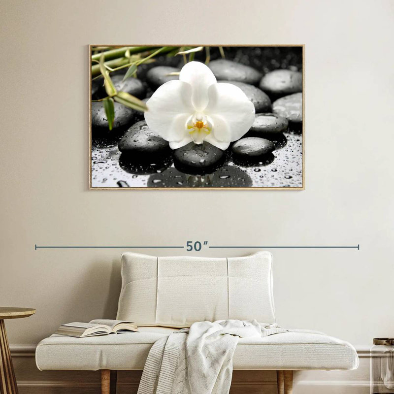 Orchidée blanche, Cadre flottant en bois naturel, 40 po x 27 po