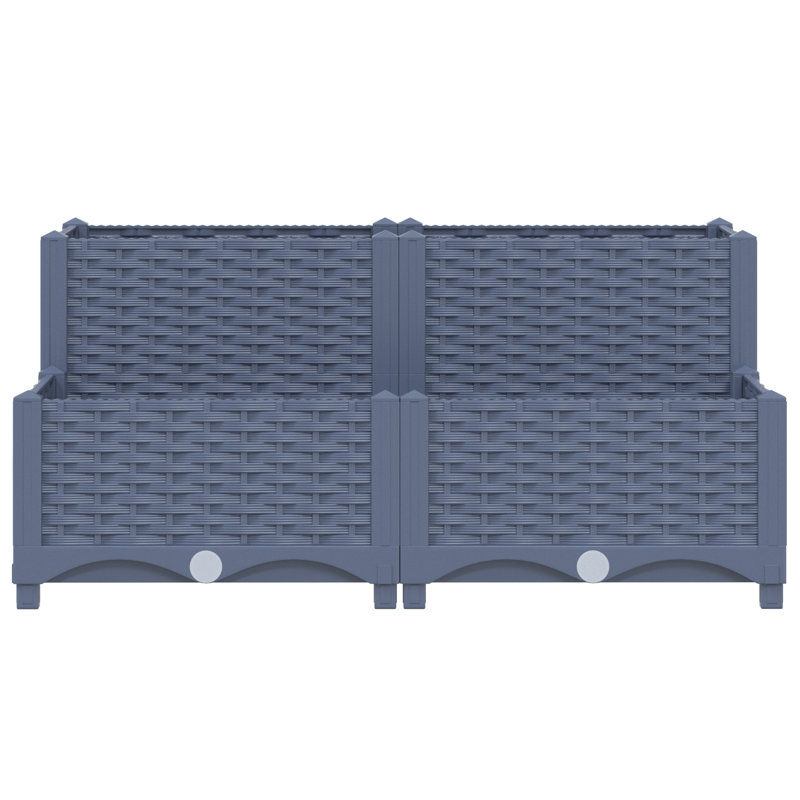 Planter Raised Flower Bed with Rattan Look Plant Box Polypropylene, Gray