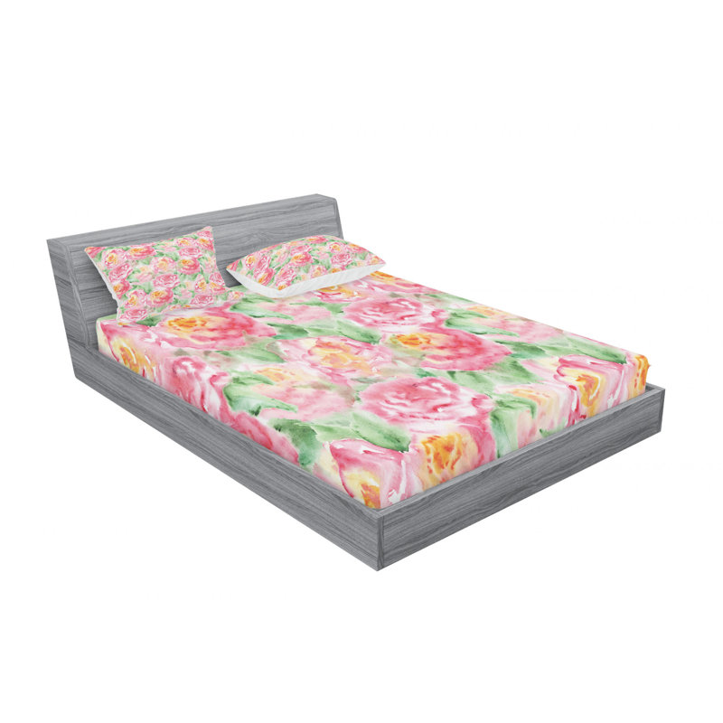 Microfiber Floral Sheet Set, Full Sheet Set with Fitted Sheet