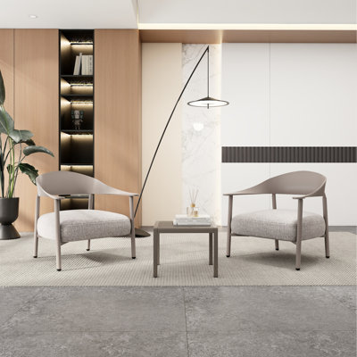 Modern 2 Accent Chair With Coffee Table Warm Grey Pp & Steel Frame, Soft Cushioned Seating For Living Room, Lounge, Balcony. Build Reinforced Plywood Seats And Iron Legs, Support Up To 330 Lbs Per