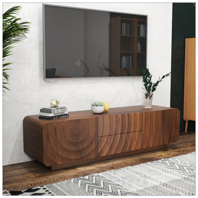 Modern Unique Spiral Wave TV Console with Storage Cabinet and 2 Drawers for Living Room and Bedroom