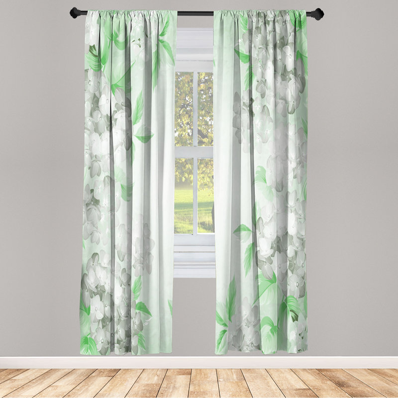 Rideaux floraux Ebern Designs, L 28 po x L 63 po, Vert trèfle