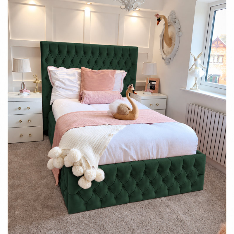 Tharpe Upholstered Ottoman Storage Bed, Single (3'), Emerald