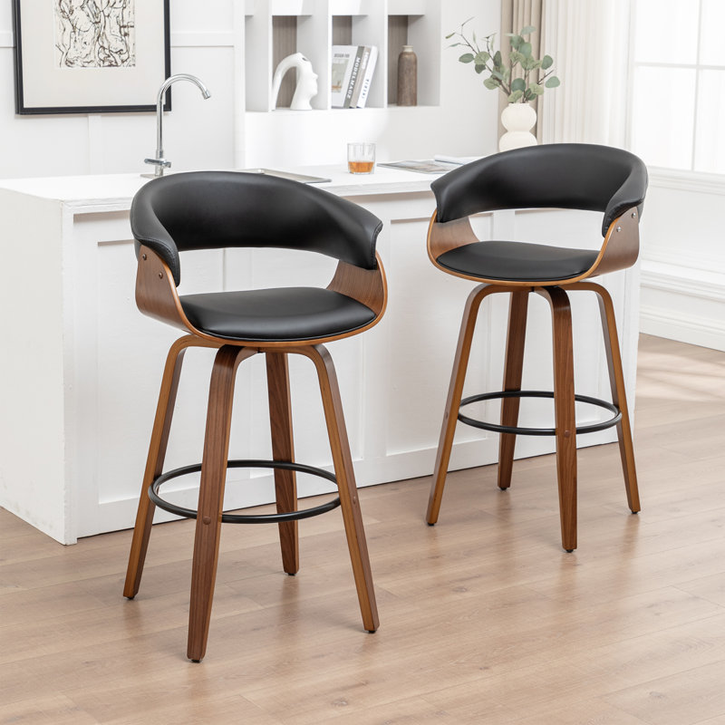 Tabourets pivotants Mid-Century rembourrés en similicuir Devlin, Tabouret de comptoir (siège d'une hauteur de 25 p, Noir
