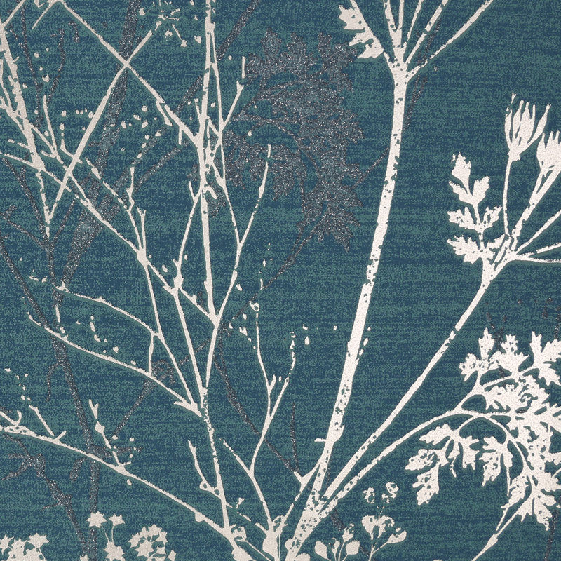 Floral Metallic Wallpaper Double Roll, Teal