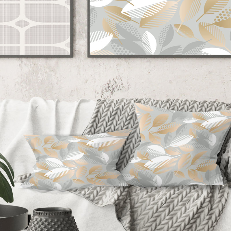 Luxury Geometric Fall Leaves Pattern - ModernPrintedThrowPillow