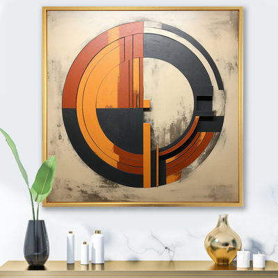 Mid-Century géométrique abstrait en orange rétro - Art mural encadré abstrait Mid-Century