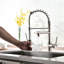 Robinet de cuisine commercial avec tirette, nickel brossé, robinet d'évier en nickel conçu par l'utilisateur, rotation sur 360 °, facile à nettoyer-1477478389
