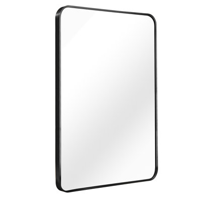 Black Metal Framed 24X32 Inch Rectangular Bathroom Wall Mirror - 4Mm Hd Non Glass, Rust Aluminum, Shatterproof Design With Protection Inches High Definition Easy Installation Hooks