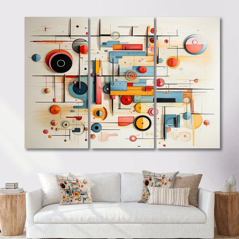Ensemble d'art mural géométrique rétro Mid Century, Toile tendue, H 40 po x l 60 po x P 1 po