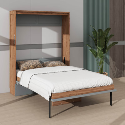 Lit escamotable double avec bureau pliable et peu encombrant - Lit mural compact et très efficace pour économiser de l'espace