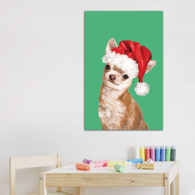 «Christmas Chihuahua» par Big Nose Work - impression d'art graphique, H 12 po x l 8 po x P 0,75 po, Toile tendue
