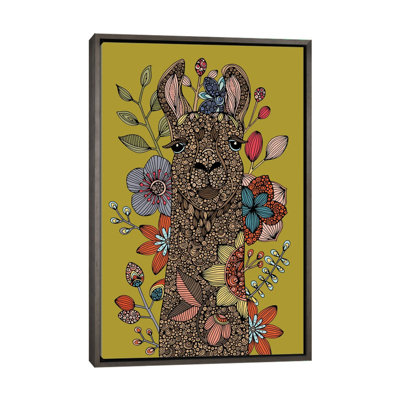 «Llama I» par Valentina Harper - impression d'art graphique, Sans mat, H 26 po x l 18 po x P 1,5 po, Toile avec cadre gris
