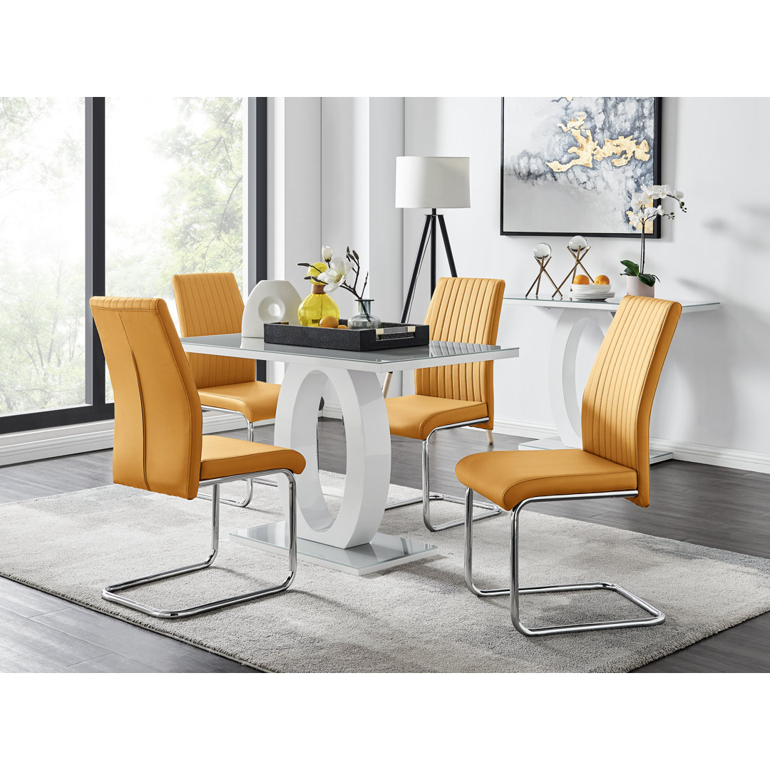 Scottsmoor Modern High Gloss Halo 4 Seater Dining Table Set with Luxury Faux Leather Dining Chairs East Urban Home Chair 